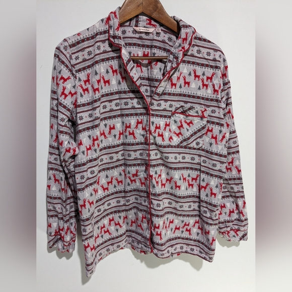 La Vie en Rose Reindeer Pattern Pyjama Top - Picture 1 of 4